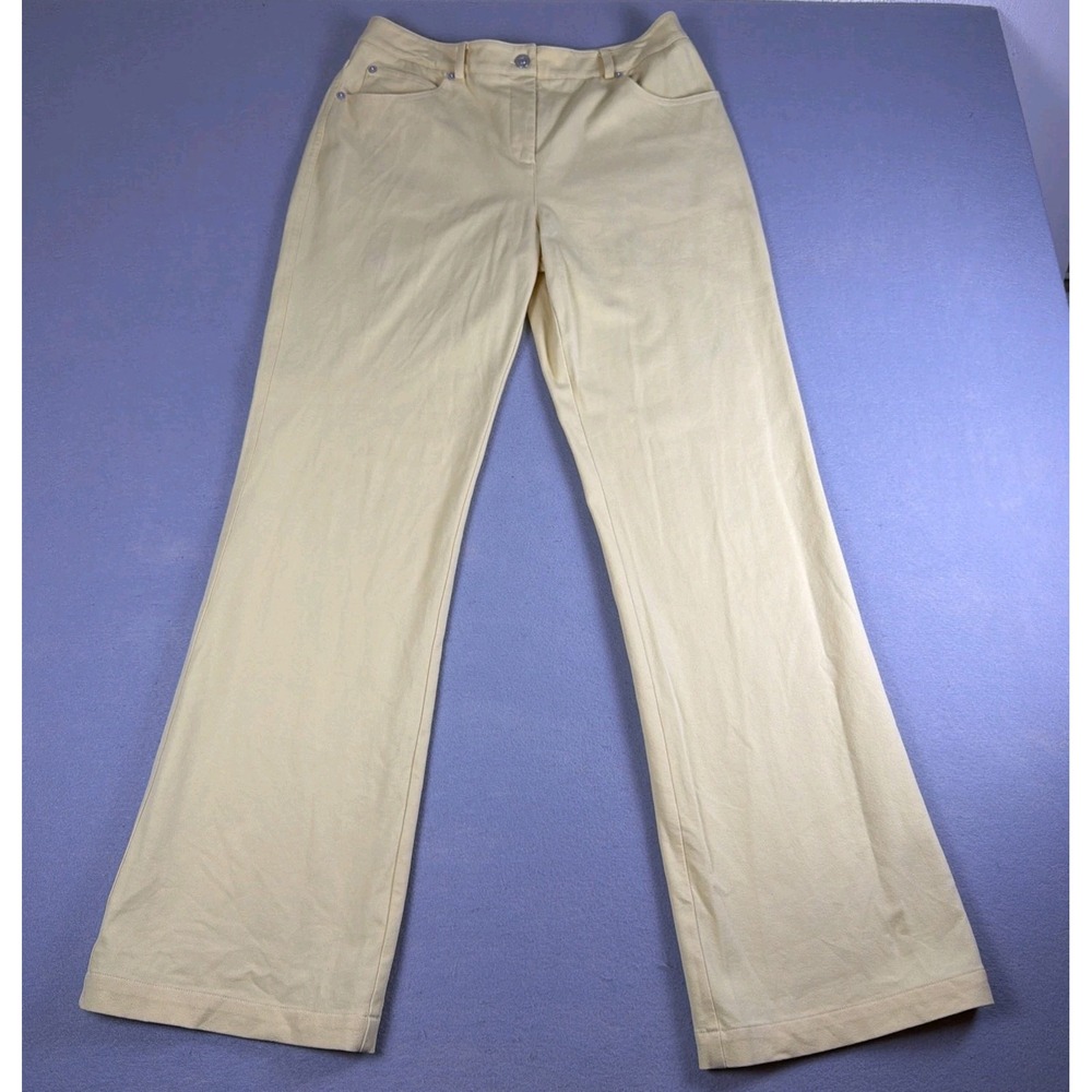 St. John Sport Pants Womens 8 Yellow Flared Wide Leg Silver Accents 5-Pocket